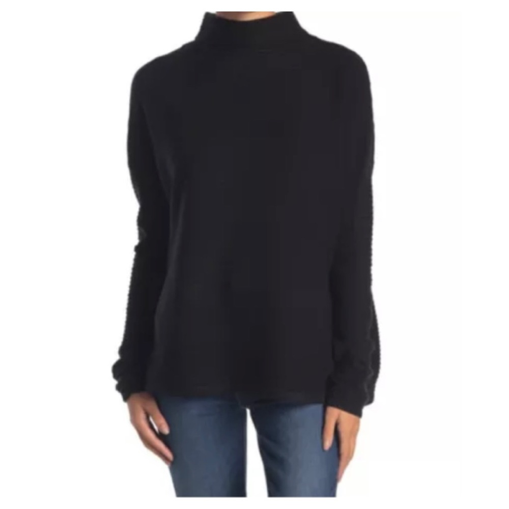 Sweet Romeo Womens Abstract Rib Turtleneck Tunic Sweater Black Small